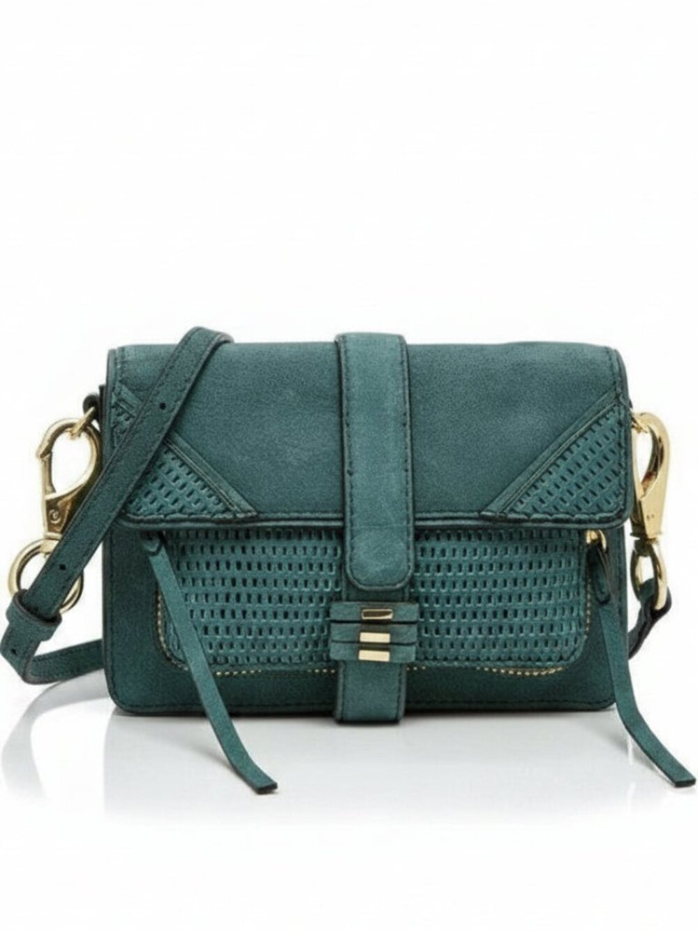 She+Lo Moto Small Green Leather Camera Crossbody Shoulder Bag